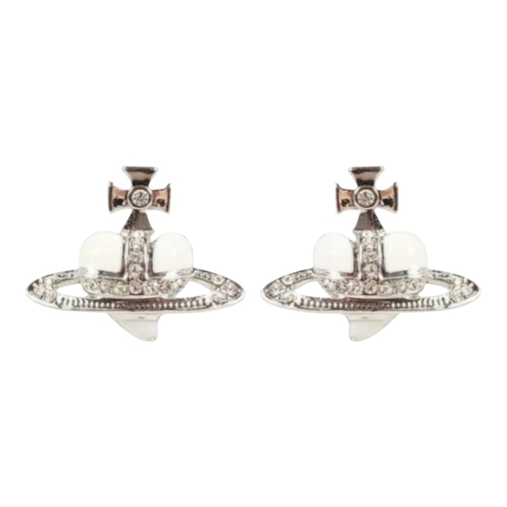 Designer Saturn Heart Earrings (white)